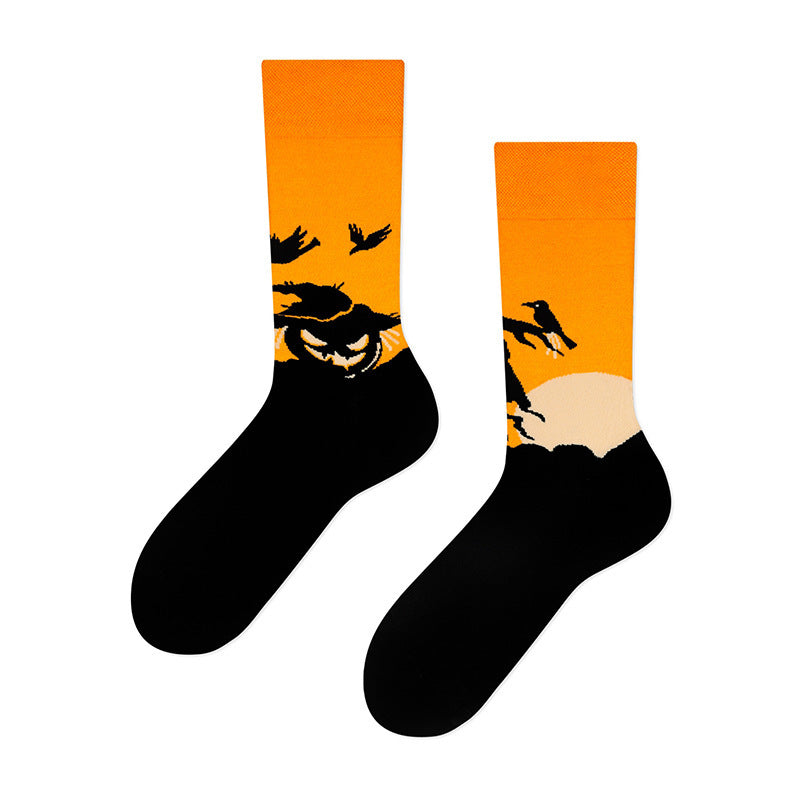 Calcetines unisex de algodón jacquard de Halloween hasta la pantorrilla