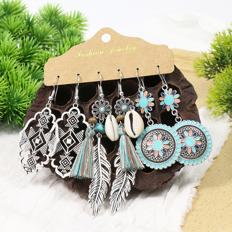 Conjunto de pendientes con borlas creativas retro de estilo étnico bohemio