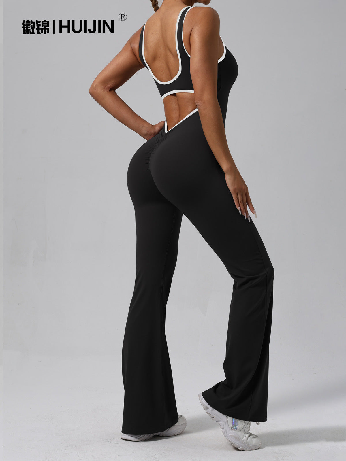 Contrast Color Yoga Backless Running Jumpsuits for Women