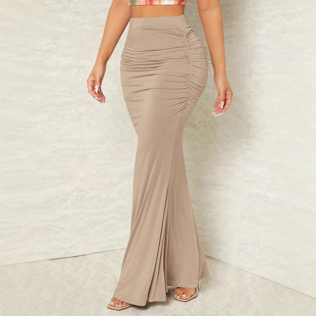 Women Fashion Sexy Solid Color Pleated High Waist Skirt