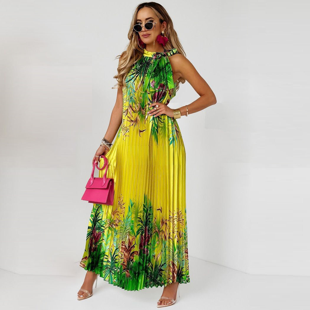 Vestido largo sin mangas con estampado floral bohemio informal de verano para mujer