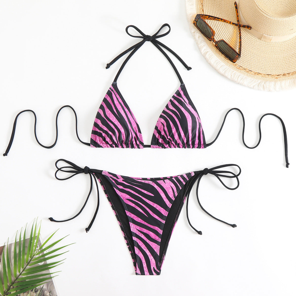 Maillot de bain bikini sexy imprimé dos nu à lacets pour femme en polyester