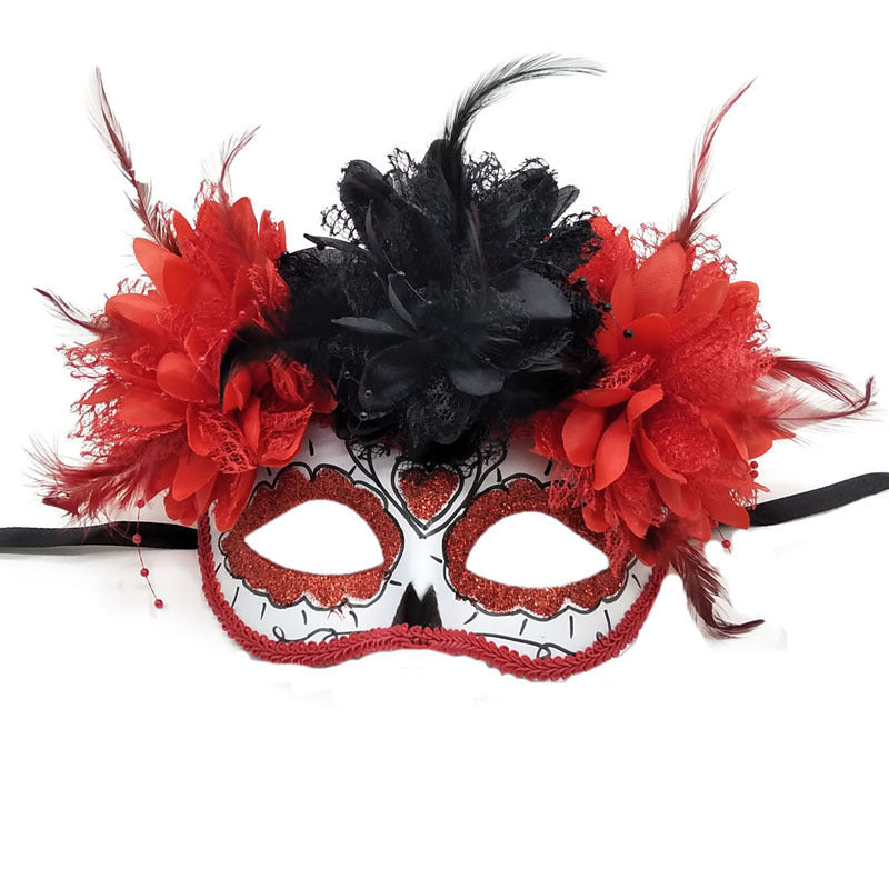 Máscara de media cara con flor para disfraz de Halloween
