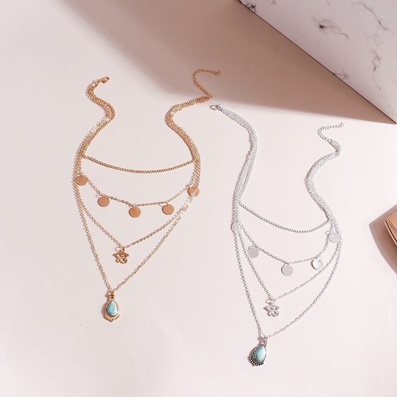 Collar con borlas de ojo de la suerte turquesa bohemio