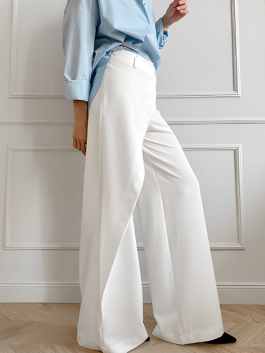 Women Casual Solid Color Asymmetrical High Waist Pants with Wide Legs