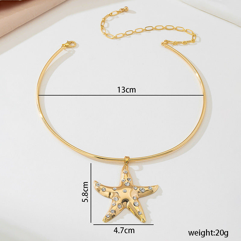 Collar de estrella de mar con diamantes de imitación y personalidad de moda