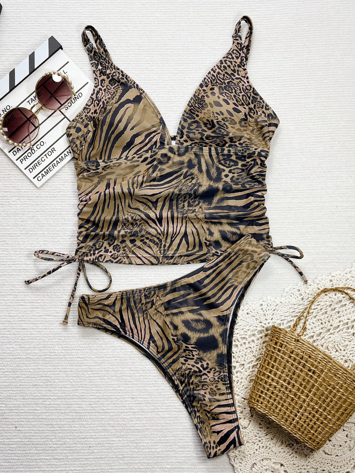 Traje de baño bikini con cordón de leopardo sexy a la moda para mujer