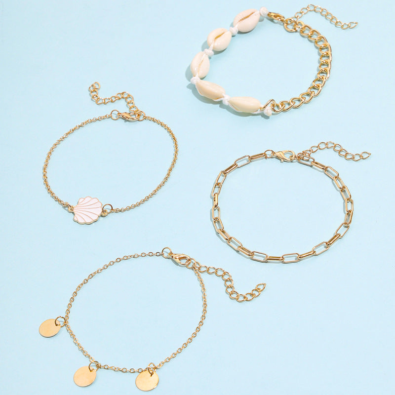 Conjunto de tobillera con borlas de concha natural estilo bohemio para mujer