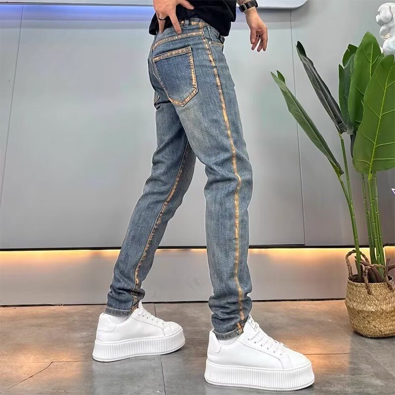 Men's Casual Vintage Fit Stretch Straight Jeans in Blue