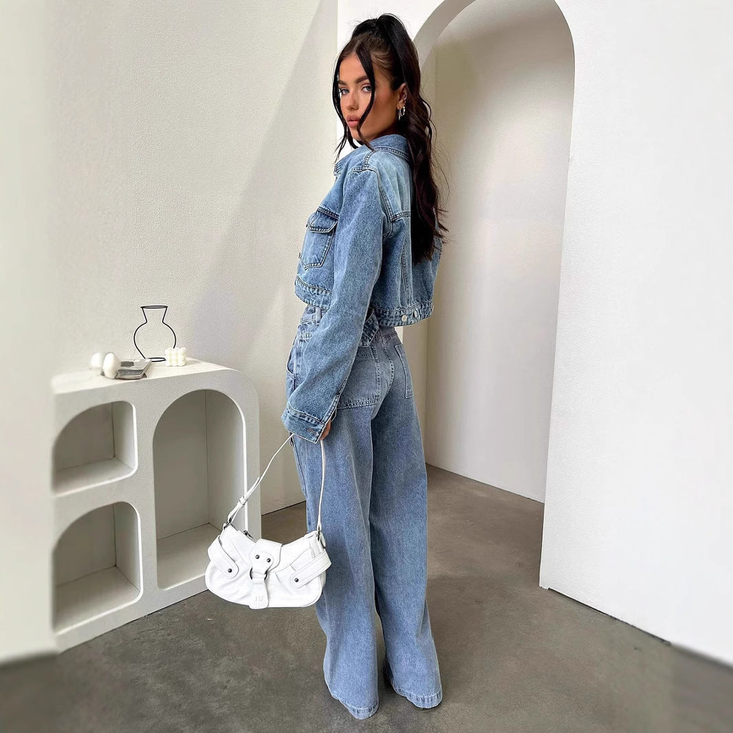 Jean large multi-poches décontracté à la mode pour femme