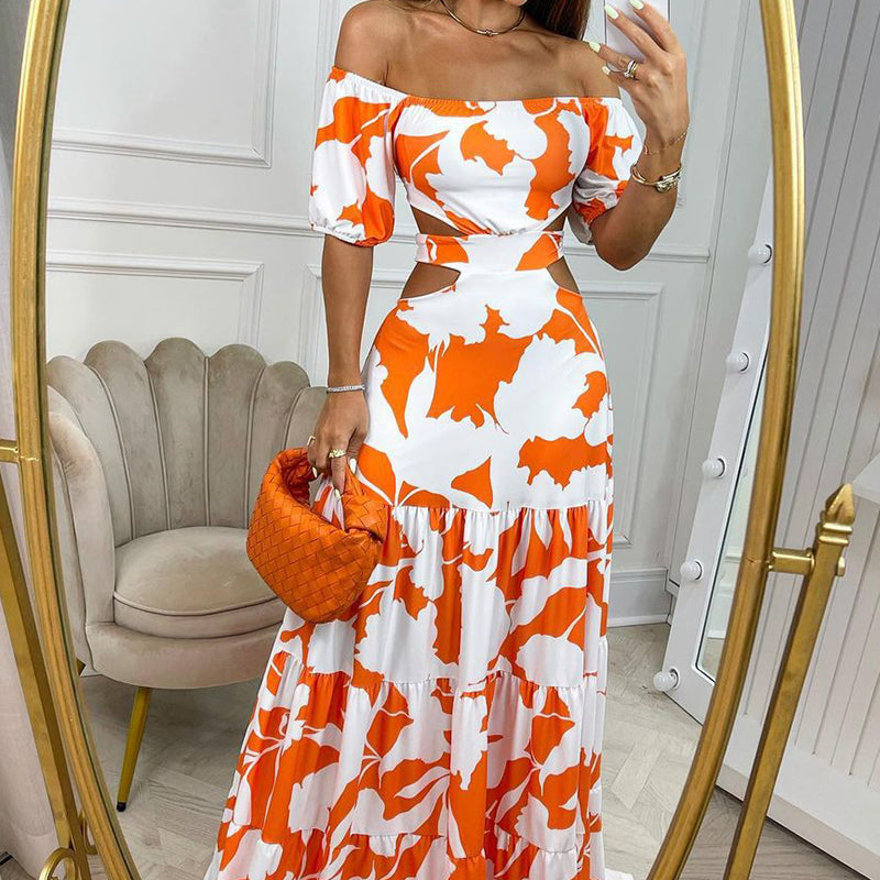 Robe décontractée à épaules dénudées et imprimé floral pour femme