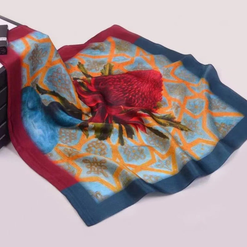 Bufanda de satén a rayas con estampado floral de elefante para mujer