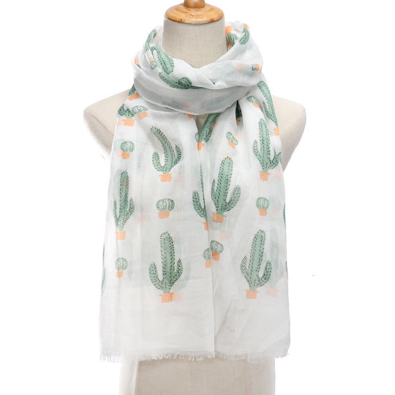 Bufanda larga de viaje con estampado de cactus de verano para mujer
