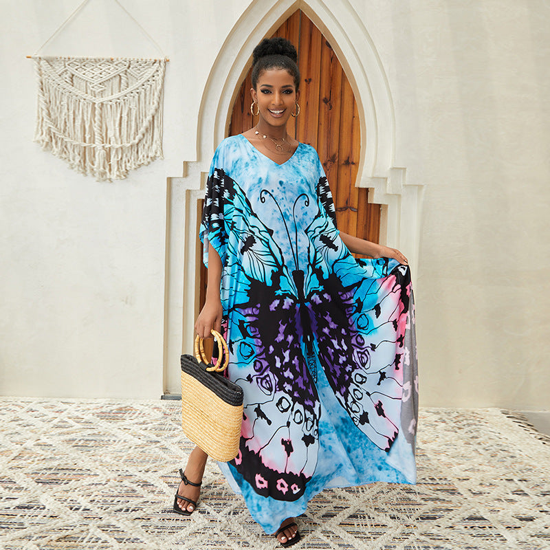 Traje de baño informal para mujer, con estampado de mariposas y teñido anudado para vacaciones en la playa