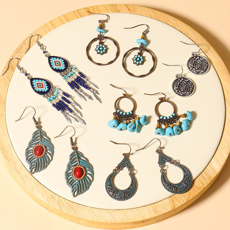 Boucles d'oreilles bohèmes vintage en forme de goutte turquoise