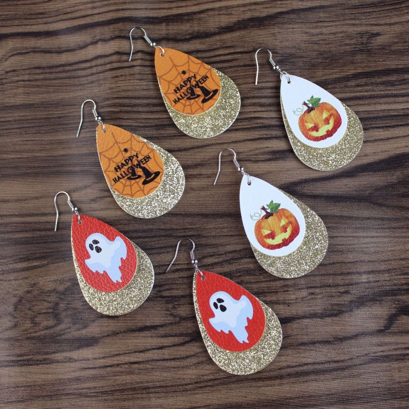 Pendientes de calavera con purpurina para Halloween para mujer