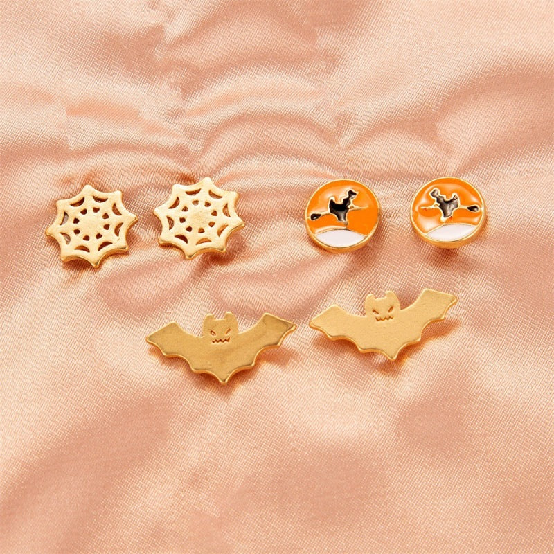 Halloween Women Cartoon Skeleton Pumpkin Bat Earrings