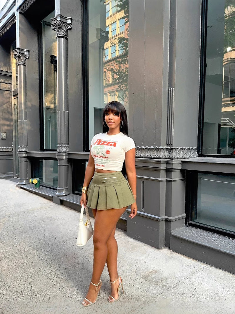 Fashion Women Vacation Zipper Pleated Mini Skirt