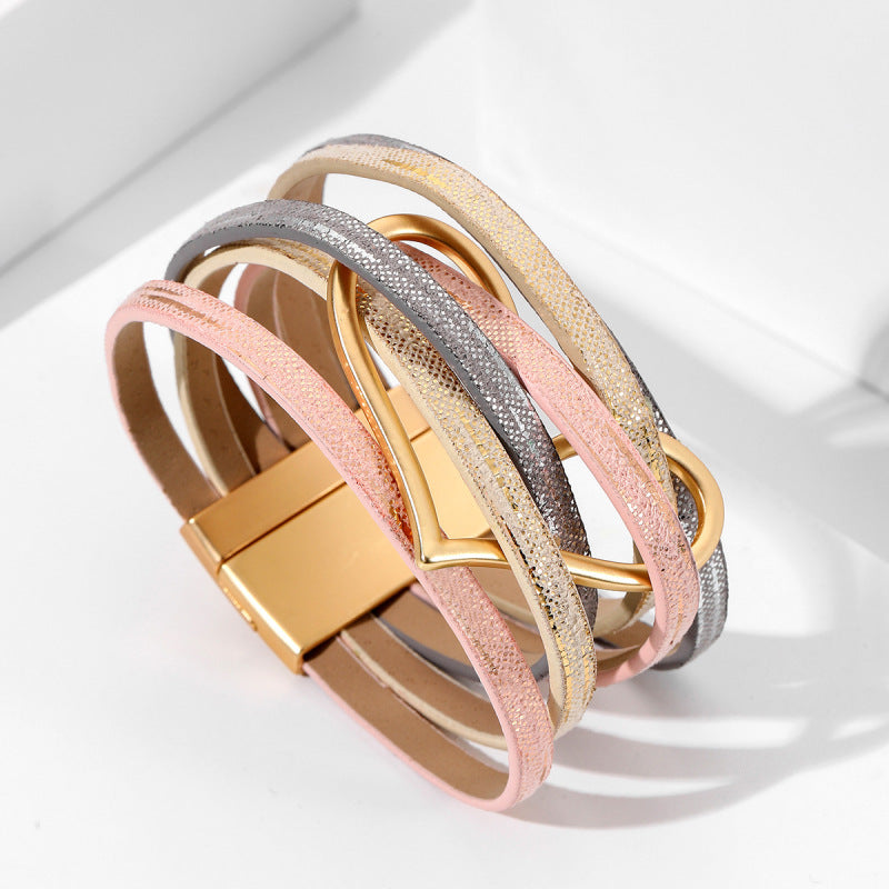 Bohemian Multi-Layer Leather Heart Bracelet