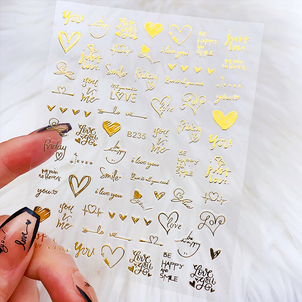Pegatinas de uñas con letras de amor en forma de corazón para San Valentín
