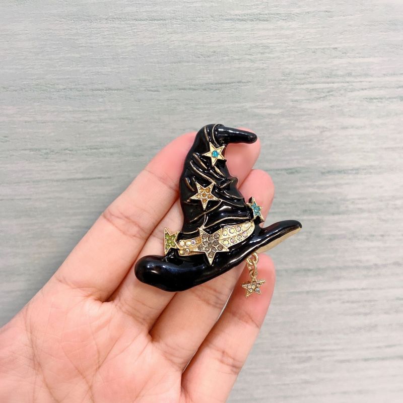 Broche de sombrero de bruja con diamantes de imitación para mujer de Halloween