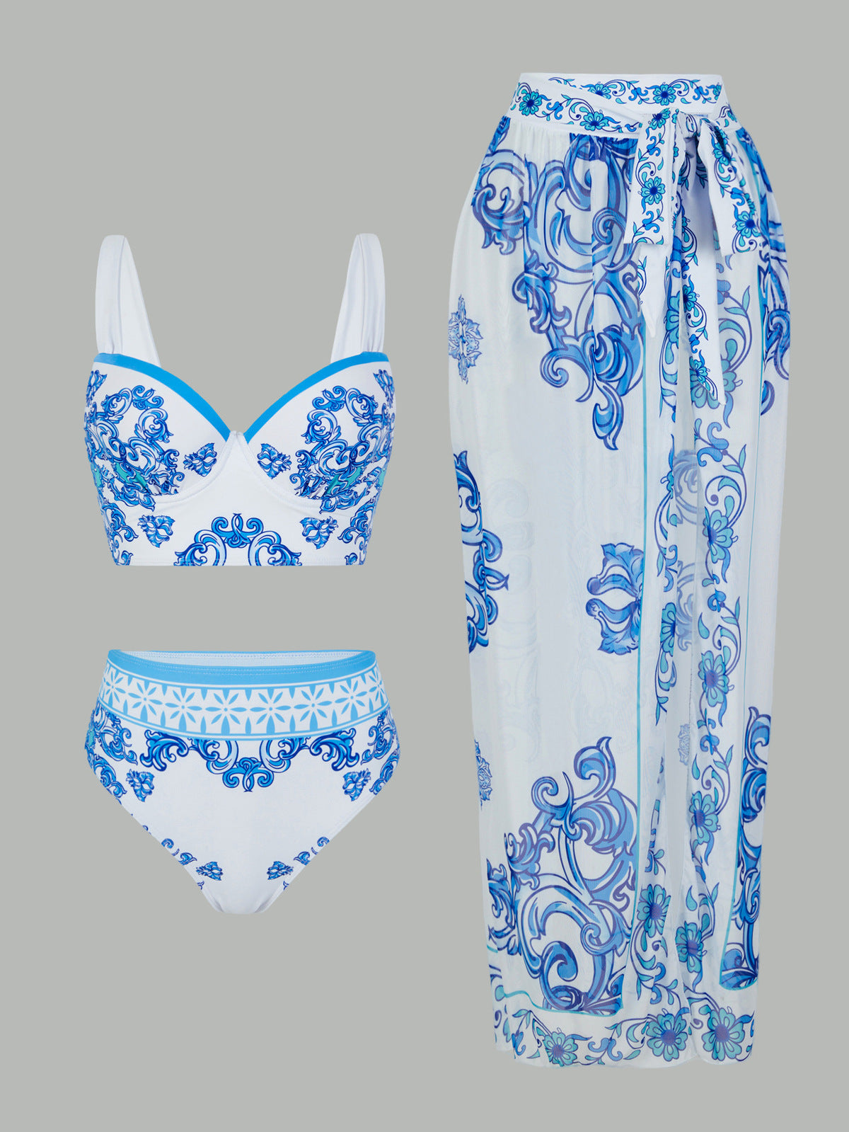 Conjunto de bikini de malla con estampado geométrico informal para mujer