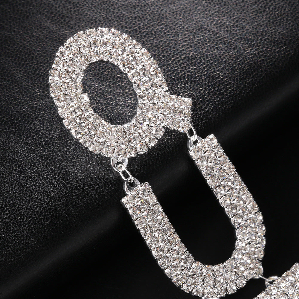 Women Fashion Exaggerated Long Zircon Queen Letter Earrings