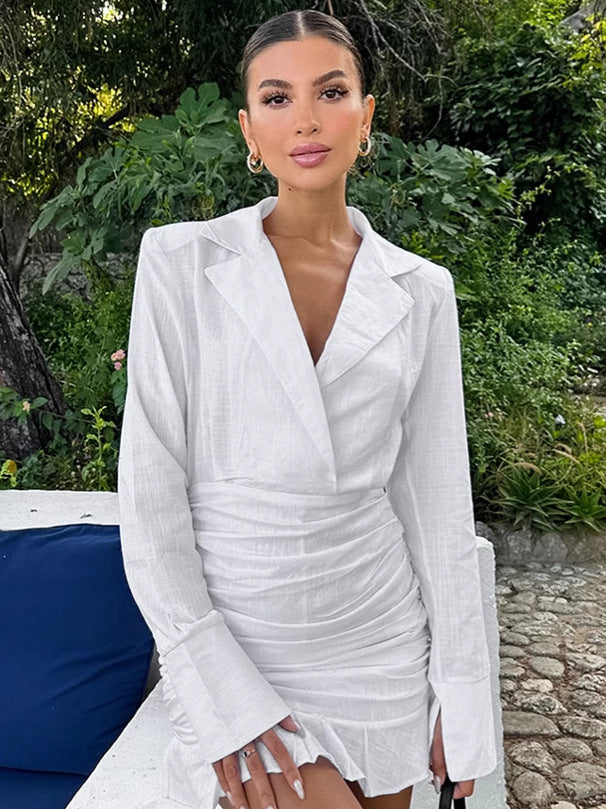 Robe élégante en coton et lin blanc pour femme