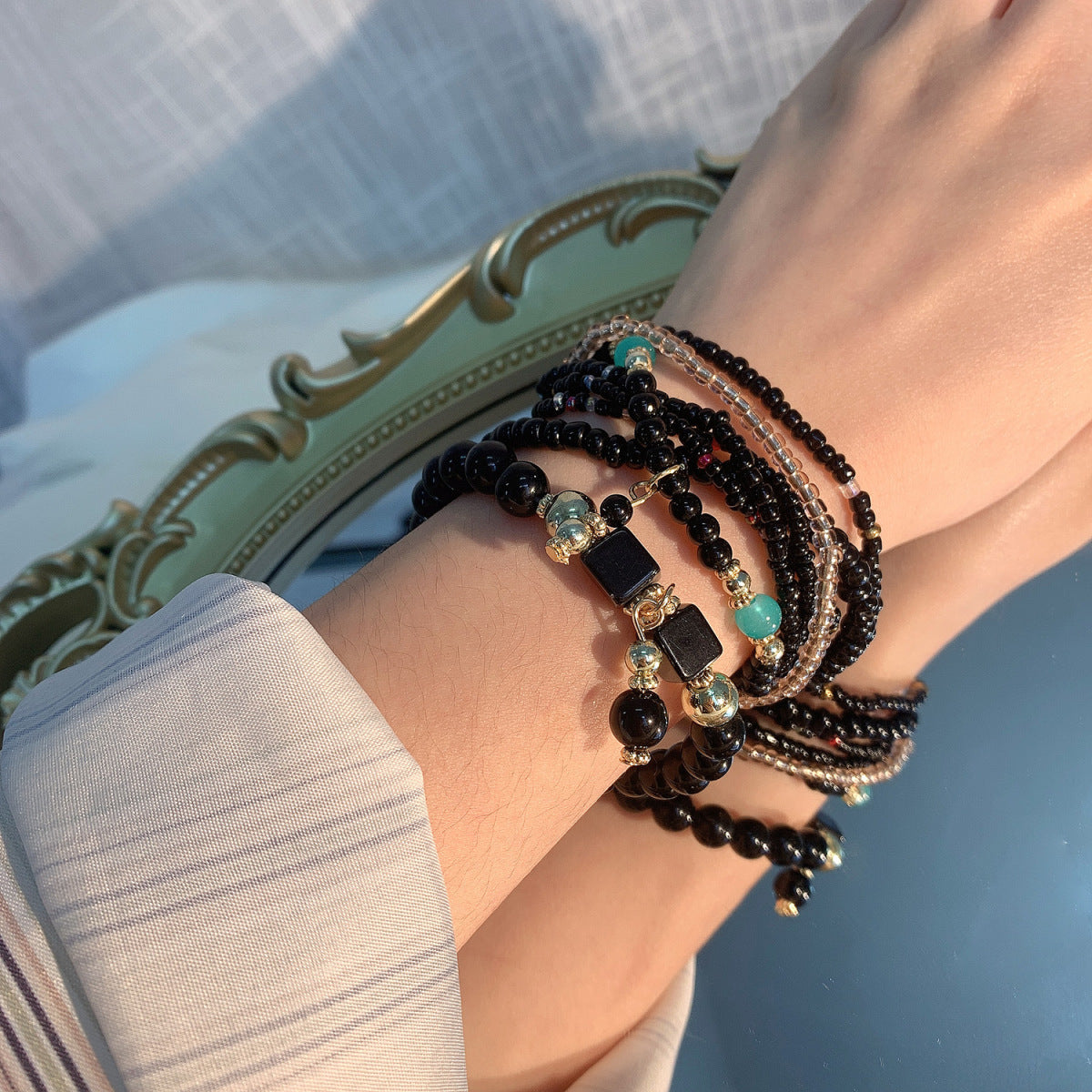 Conjunto de pulseras de cuentas multicapa bohemias para mujer