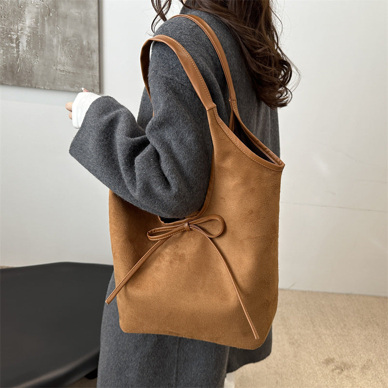 Women Fashion Casual Solid Color Bowknot Frosted Tote Bag