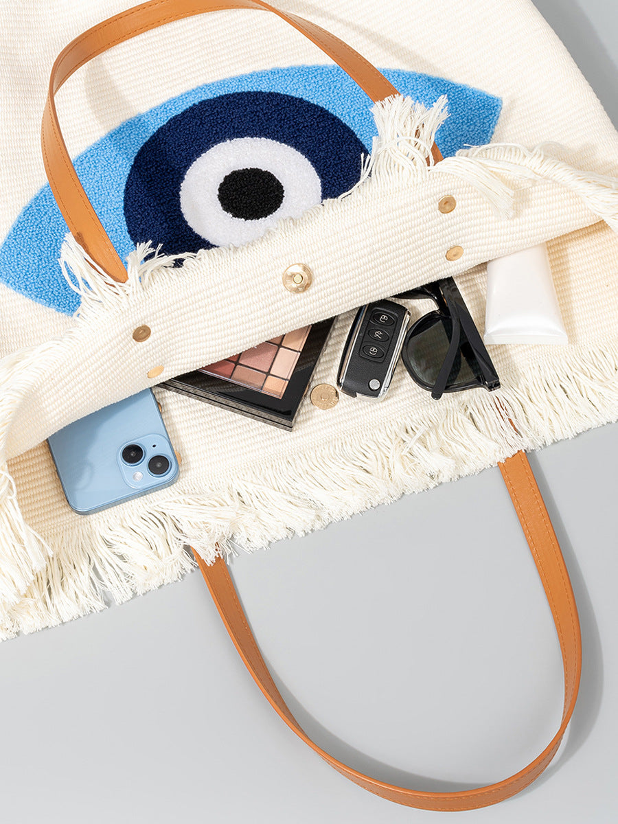 Bohemian Eyes Embroidered Canvas Tote Bag