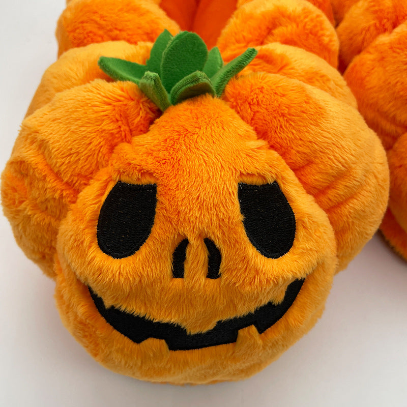 Zapatillas de casa de peluche con forma de calabaza de Halloween