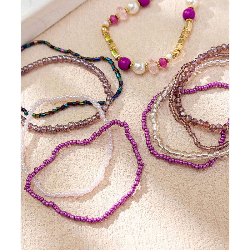 Conjunto de pulseras elásticas de cuentas de arroz multicolor bohemias