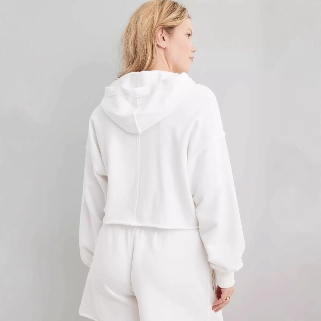 Women Solid Color V-Neck Long Sleeve Hoodies with Loose Fit