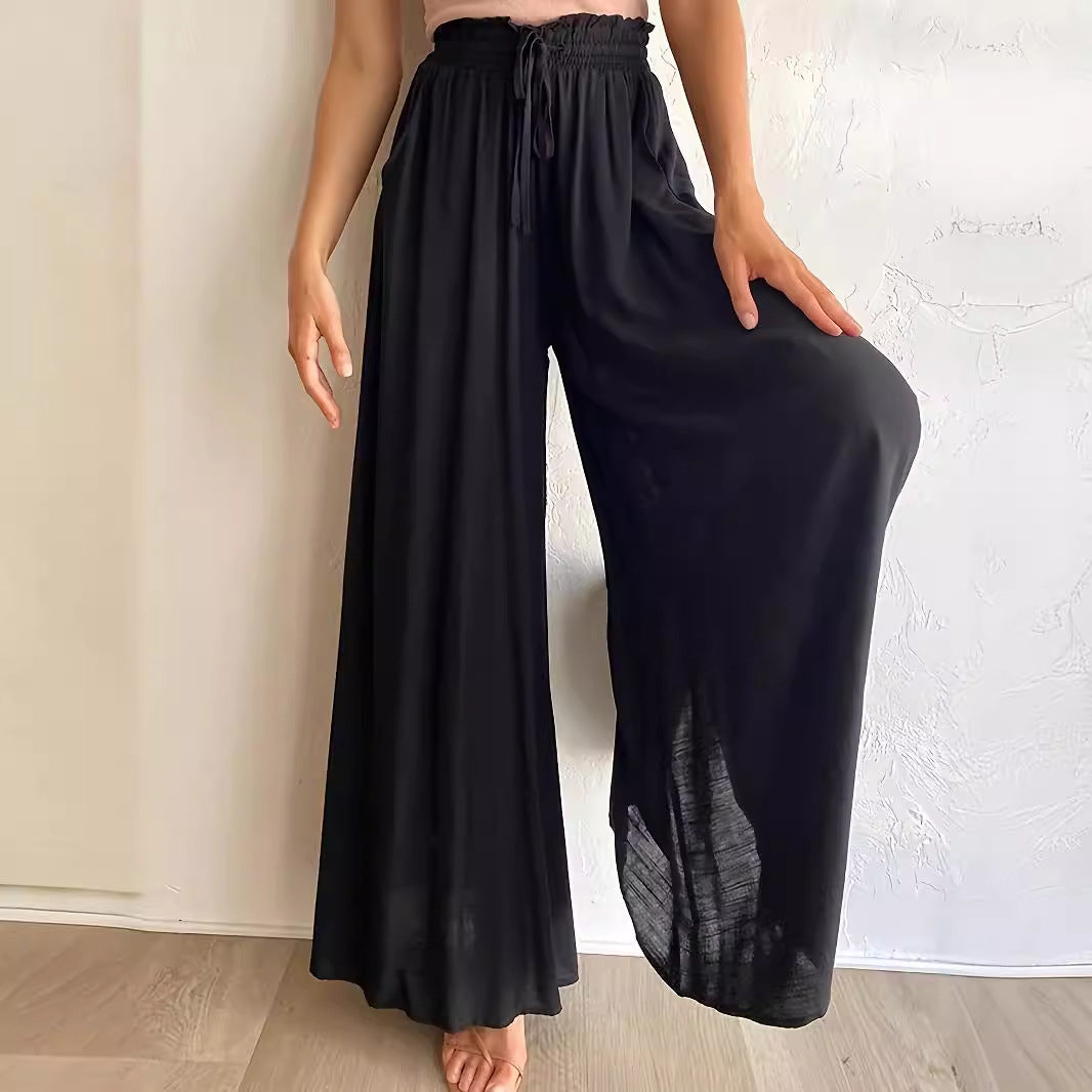 Women Fashion Casual Loose Solid Color Drawstring Pants