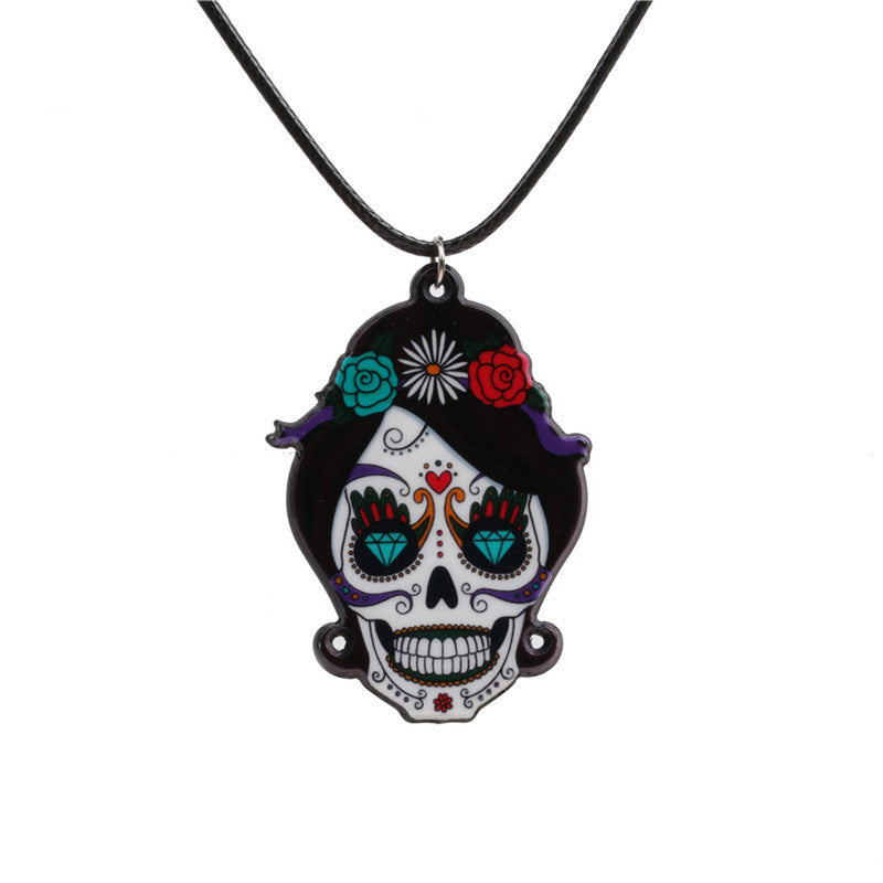 Collar de calavera y rosa de Halloween para mujer