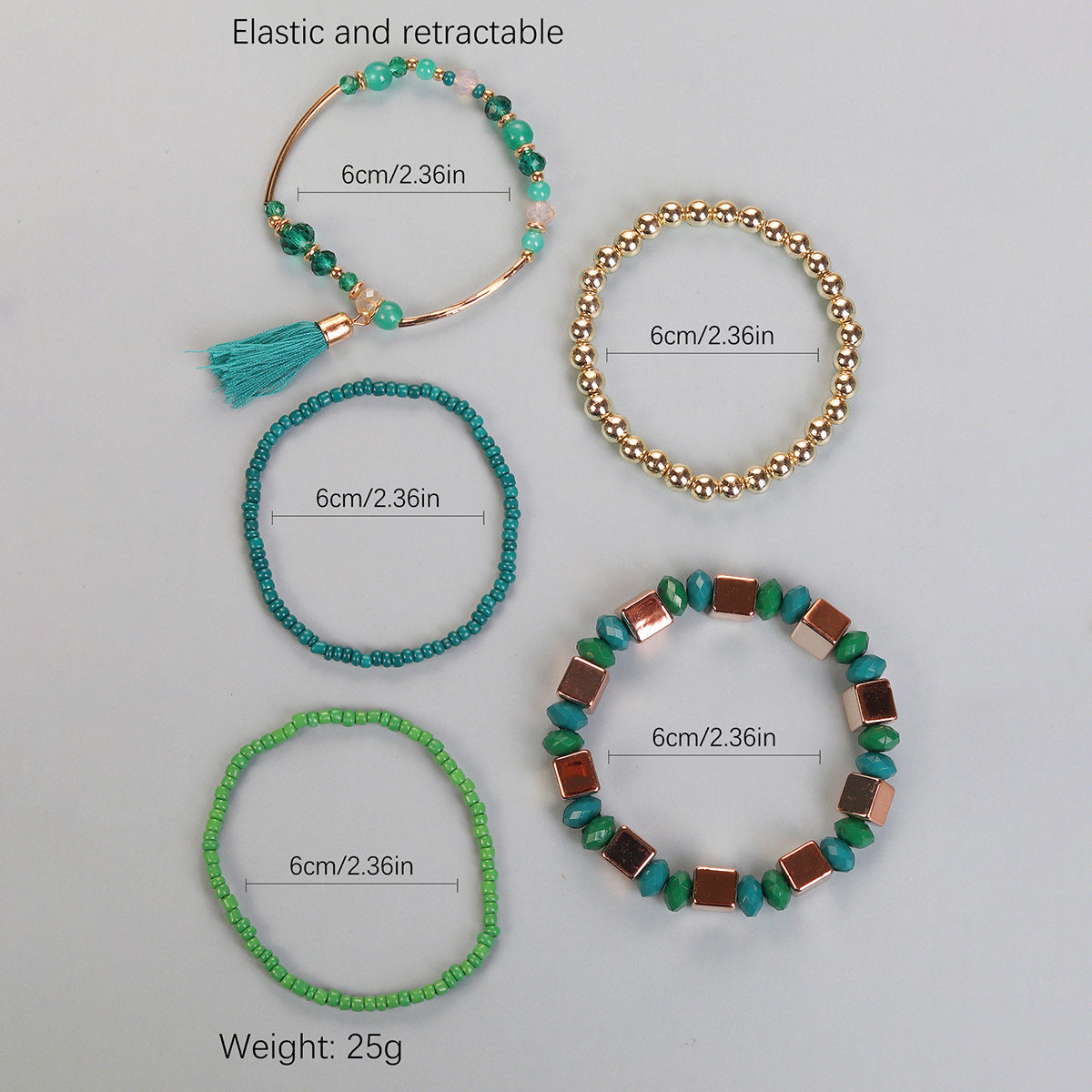 Conjunto de pulseras multicapa con flecos y cuentas bohemias