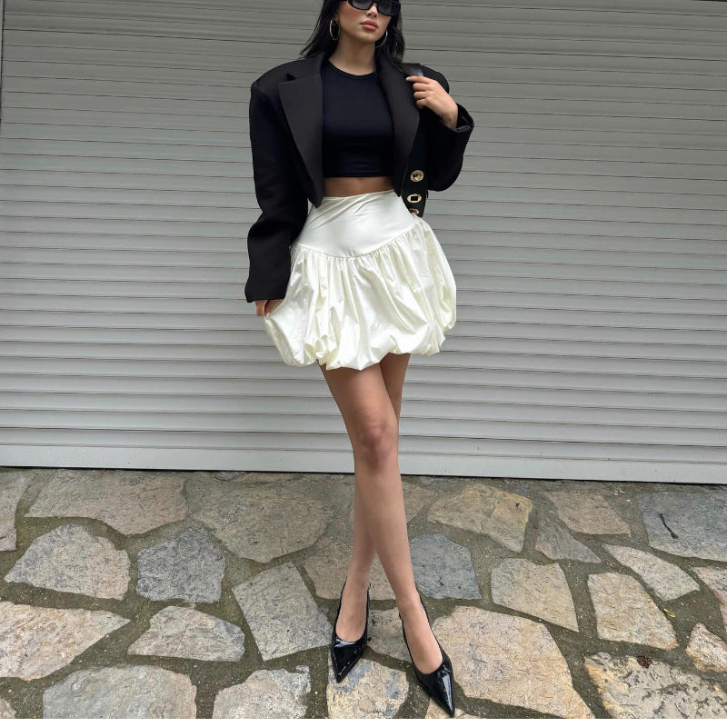 Minifalda de farol de color liso a la moda para mujer