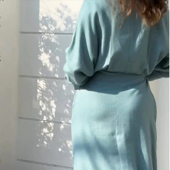 Women Fashion Elegant Solid Color Dress with Shirt Collar
