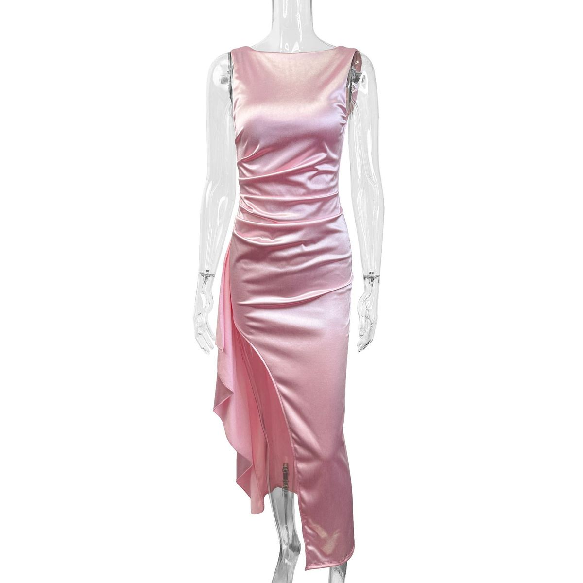 Women Fashion Sleeveless Irregular Split Dress in Solid Color