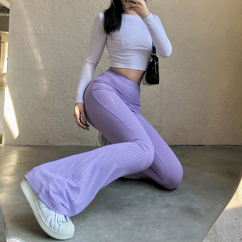 Pantalon évasé taille haute uni pour femme