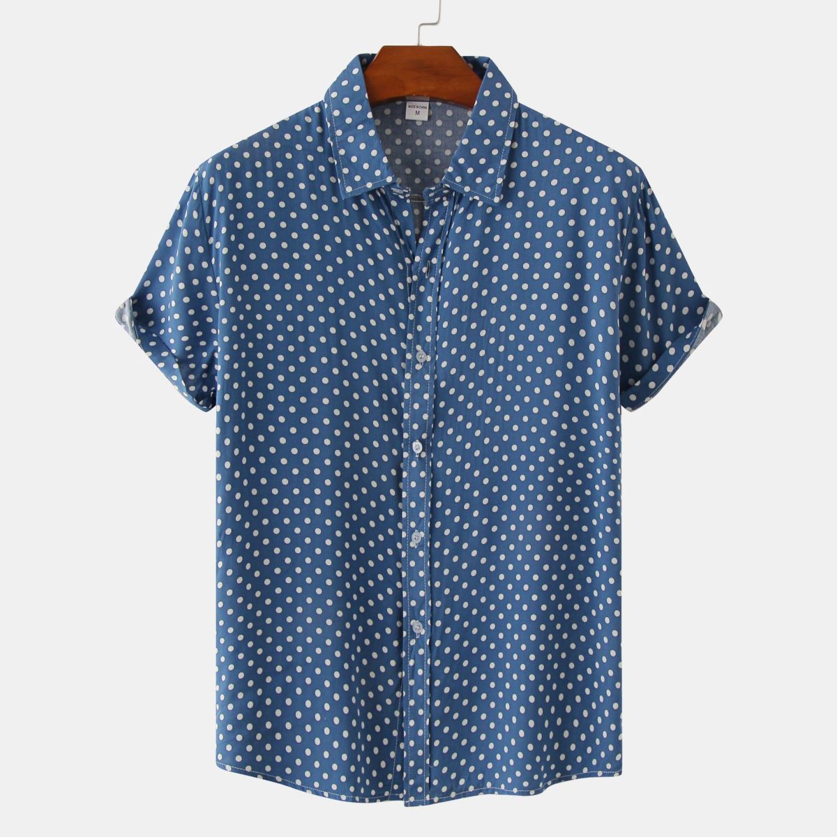 Men Casual Vacation Polka Dot Print Short Sleeve Shirt