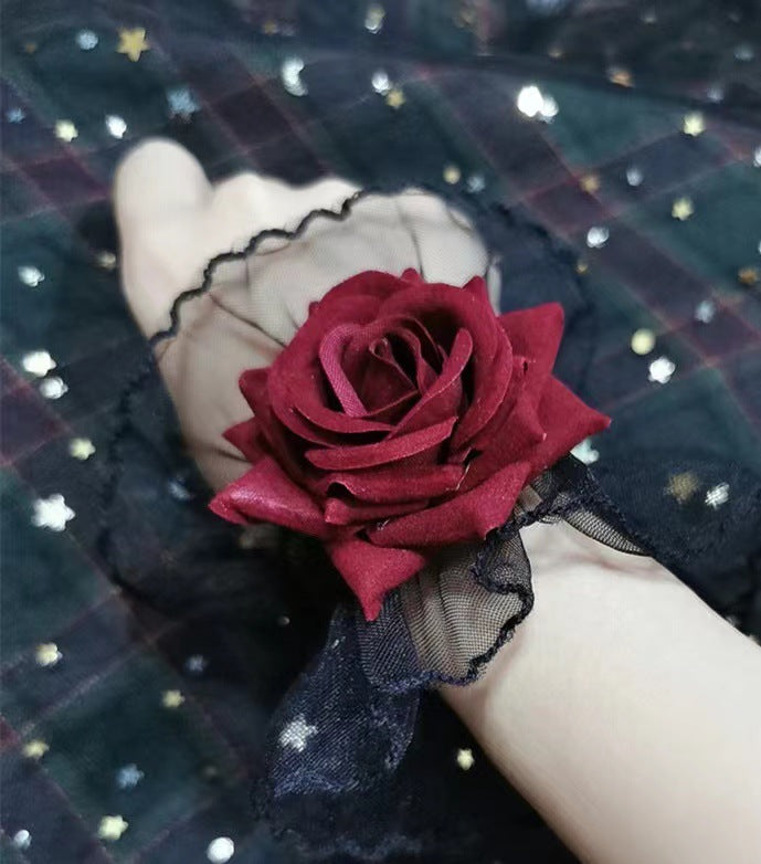 Robe gothique Lolita d'Halloween en dentelle avec manches roses