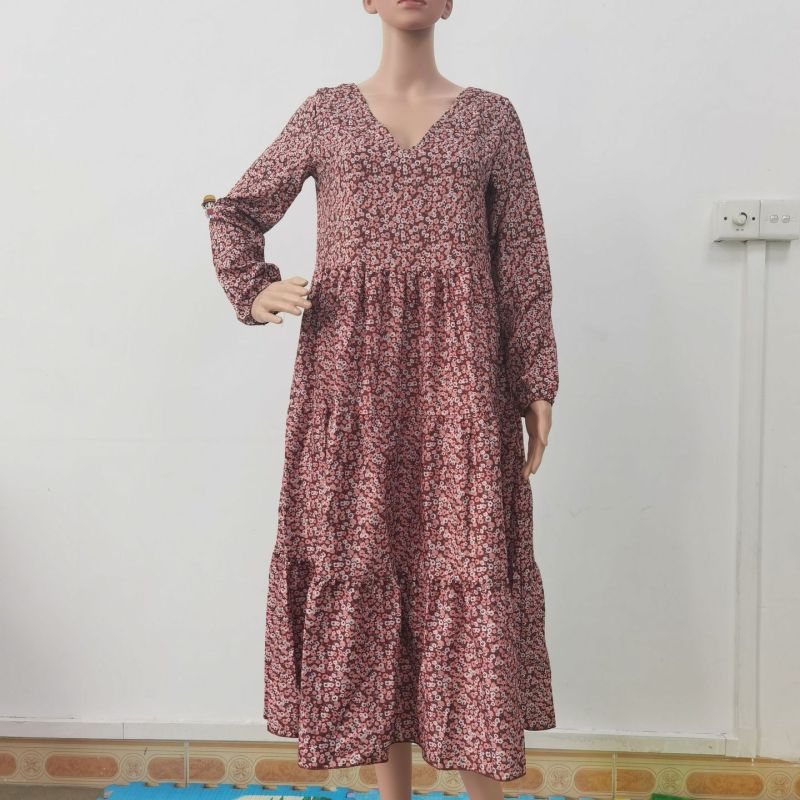 Robe longue à volants, élégante et bohème, à imprimé petites fleurs, pour femme