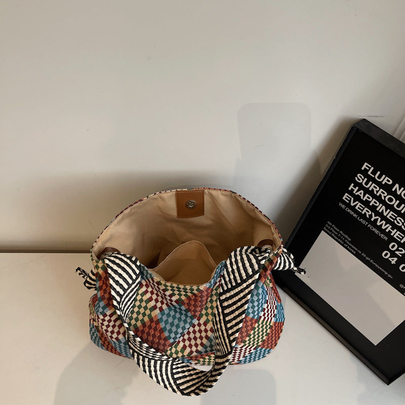 Bolso de hombro informal de gran capacidad con estampado de colores contrastantes para mujer