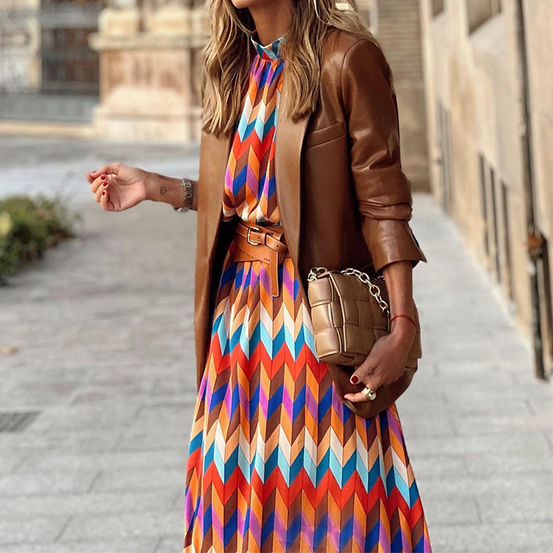 Vestido midi con cuello alto para mujer, moda primavera otoño