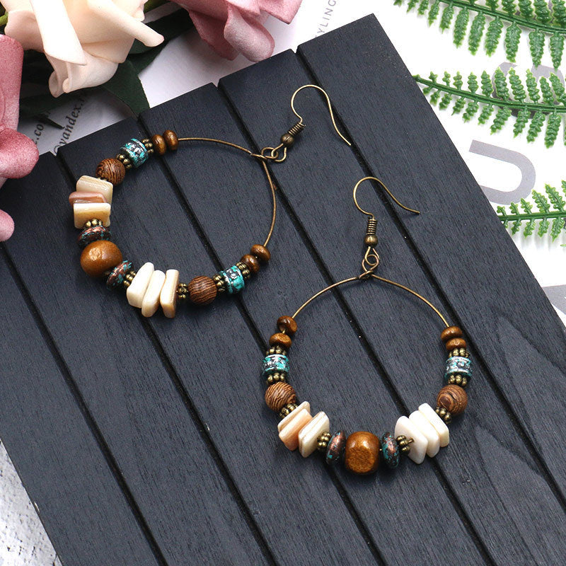 Women Boho Fashion Handmade Beaded Hoop Earrings