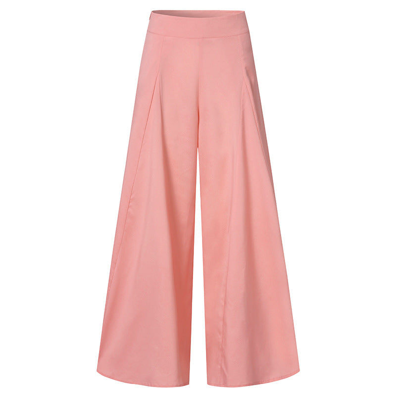 Pantalones anchos de cintura alta de color liso informales a la moda para mujer