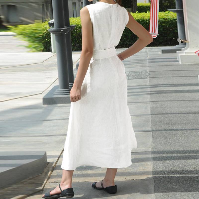 Vestido midi informal con cuello en V para mujer