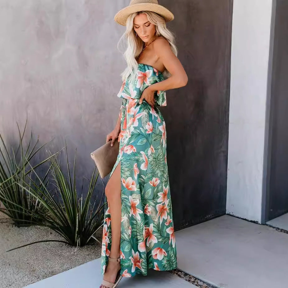 Women Summer Vacation Rainforest Floral Maxi Dress